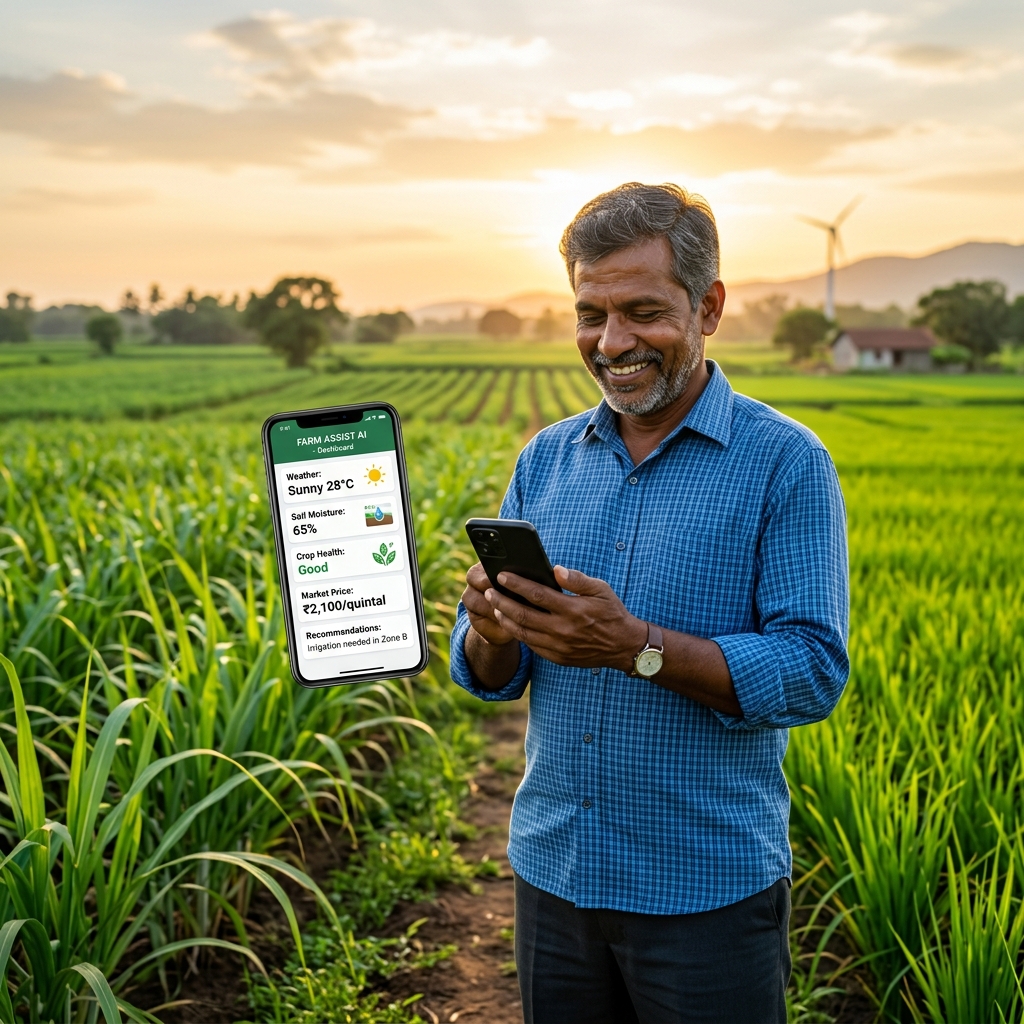 Indian farmer using FarmGyan AI app